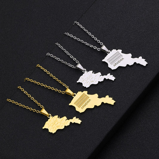 Stainless Steel Map Necklace Unisex Geometric Pendant Ethnic Style Jewelry